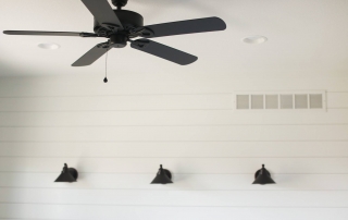 White shiplap wall in den